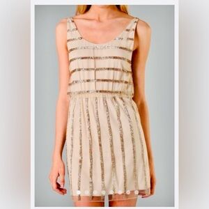 Alice & Olivia Gabby Tank Sleeveless Dress Gold Beaded Sz 8